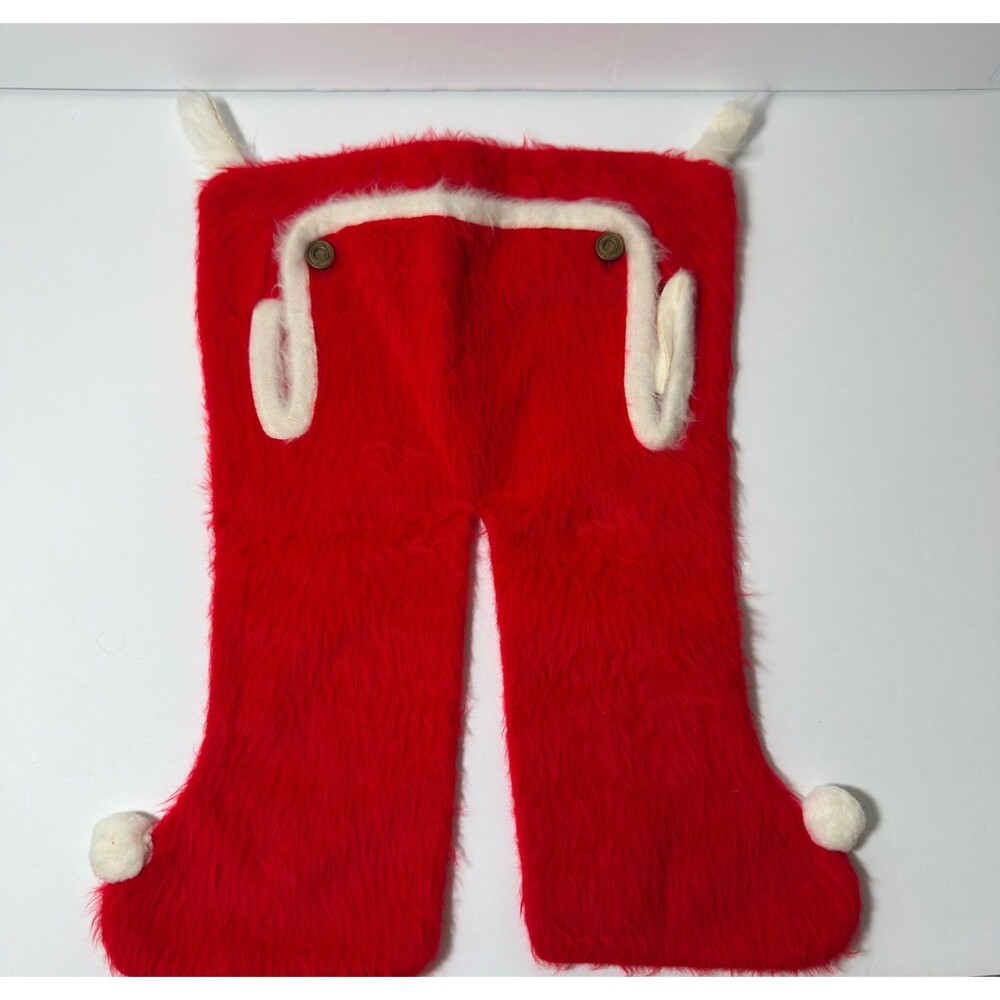 Vintage 1960s Santa Pants Christmas Stocking Double Footed Red Faux Fur Kitschy
